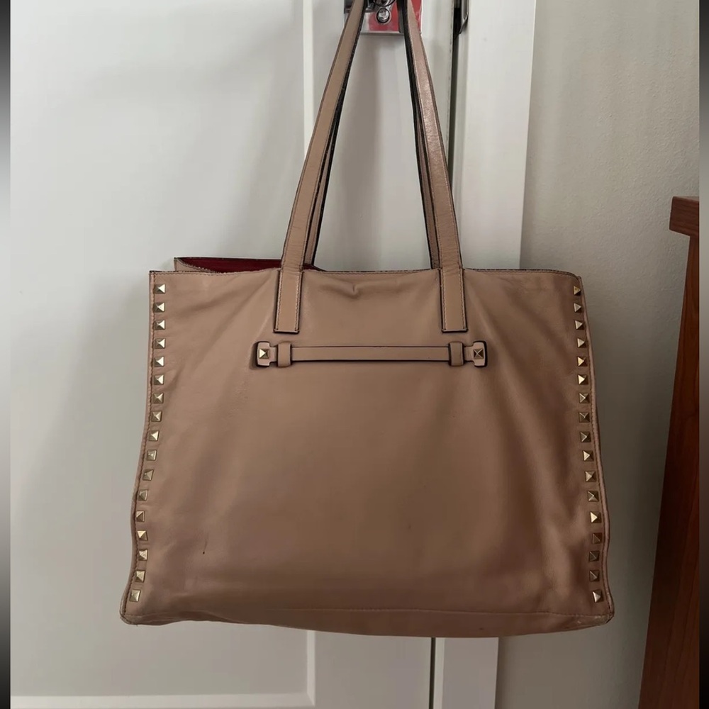Valentino Rockstud Peach Beige Soft Butter Leather Tote